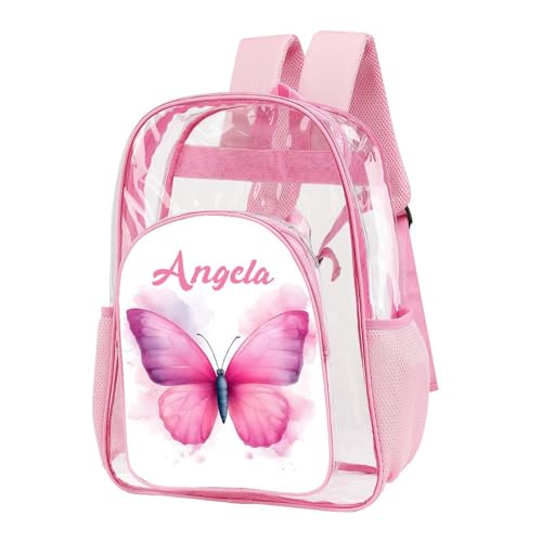 Custom Name Watercolor Butterfly Clear Backpack, Personalized PVC See Through Transparent Bookbag for Girls, Waterproof Daypack for School, Concert, Travel2