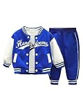 Freebily Kleinkind Baby Outfit Jungen Mädchen Trainingsanzüge Baseball Sweatjacke Hose Langarmshirt Sport Freizeit Babykleidung 3er / 2er Set A_Blau 80-92