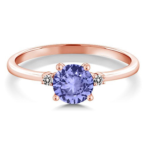Gem Stone King 10K Rose Gold Blue Tanzanite and White Diamond Solitaire Engagement Ring For Women (0.93 Cttw, Round 6MM, Gemstone December Birthstone, Available in Size 5,6,7,8,9)2
