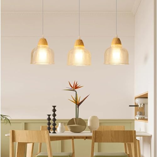 Lámpara colgante de madera maciza japonesa E27 de cristal ajustable 3