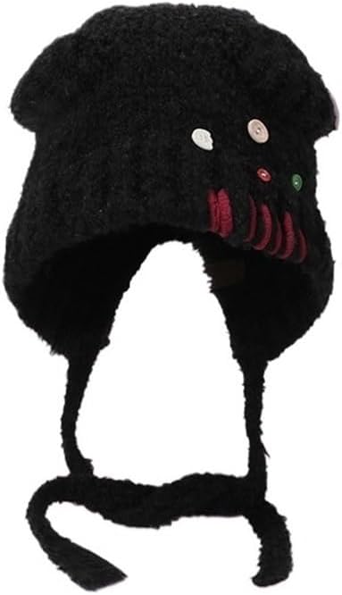 2024 Cute Fluffy Bear Ears Beanie Women Y2K Knitted Winter Warm Hat Soft Cozy Ear Protection Hat with Hatband(Beige)