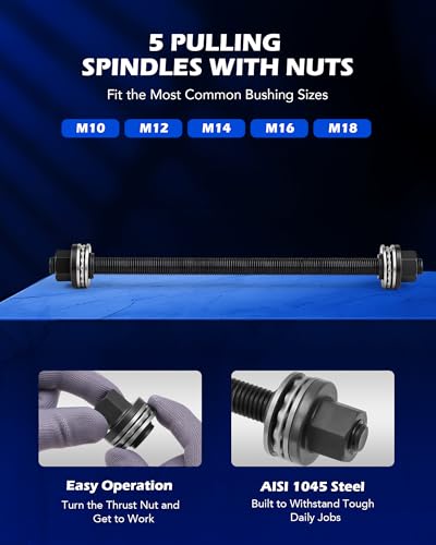Image of OMT Bushing Press Kit, 27pc Pull and Press Sleeve Kit, Bushing Removal Tool | Durable AISI 1045 Steel, Quick Seal Insertion, with 22 Press Sleeves & 5 Pulling Spindles, for LCV /HGV Vehicles