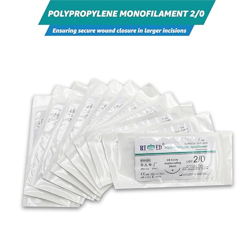 StellMacher 2-0 Sutures Thread with Needle | 12 Pcs Surgical Practice Suture Kit for Medical & Nursing Students | Training Sterile Stitching Pad First Aid Emergency Travel, Vet Demo Use Polypropylene