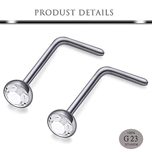 Hoeudjo Solid Grade 23 Titanium Press Fit Cubic Zirconia 2Mm Micro Ball Top L Shaped Nose Ring Studs For Women Men #TOP1