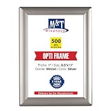 M&T Displays Opti Snap Poster Frame 8.5x11 Inch Silver 1" Aluminum Profile Front Loading Wall Mounti