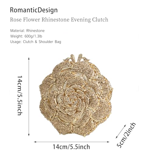 Image of RomanticDesign Women Round Rose Flower Rhinestone Clutch Bag Elegant Crystal Bride Purse for Evening Party Prom Wedding