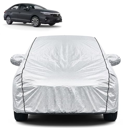 Image of Waterproof Car Cover for Honda City | Dustproof, UV Resistant & Scratch Protection | Soft Cotton Lining | Triple Stitched | Mirror Pockets & Elastic Fit | Silver