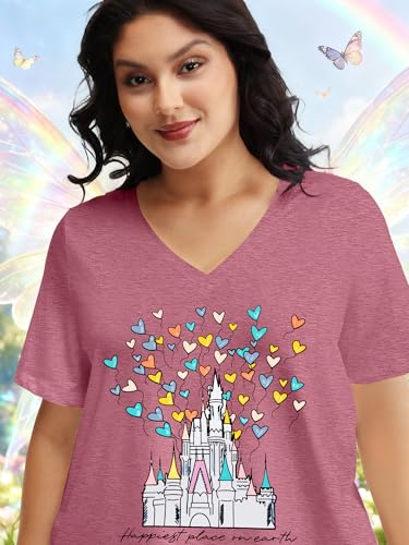 Image of NANYUAYA Plus Size Magic Shirts for Women Castle Kingdom Graphic Magical T Shirt Cute Holiday Princess Tee Vacation Tops