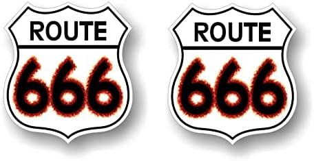 2 Route 666 Parody - Calcomanías de 4.5 pulgadas para estación de servicio de garaje y carretera (ruta 666, 4 x 4.5 pulgadas)