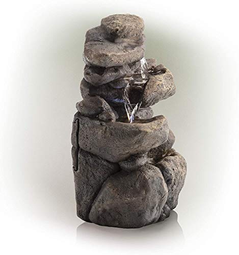 Alpine Corporation 11" Tall Indoor 3-Tier Tabletop Stone Water Fountain With Led Lights, Gray (Win472) #TOP7