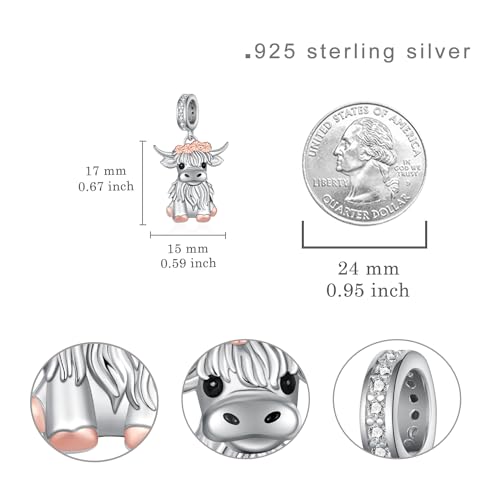 Cute Animals Charms 925 Sterling Silver Highland Cow/Dachshund/Cat/Dragon/Axolotl/Capybara/Pug/Dog Charms for Bracelets Cute Animals Jewelry Highland Cow Jewelry Gifts for Women4