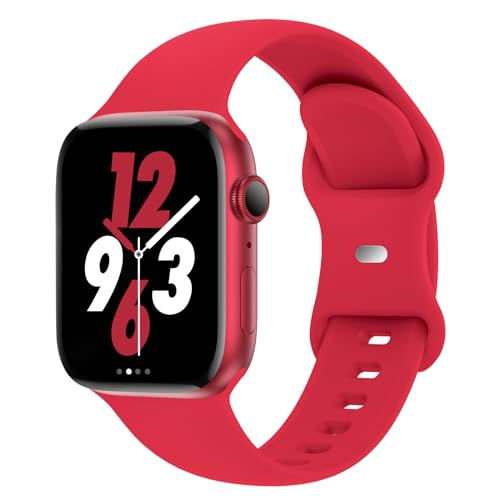 Sport Band Compatible with Apple Watch 38mm 40mm 41mm 42mm 44mm 45mm 46mm 49mm, Replacement Soft Silicone Strap Wristbands for iWatch Series 11/10/9/8/7/6/5/4/3/2/1 Ultra SE Women Men, Red