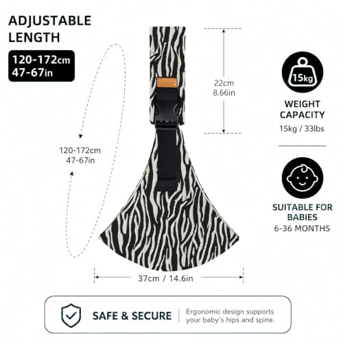 Image of Baby Carrier for 6 Months to 36 Months Baby, Front Facing Baby Carrier with Adjustable Straps, Comfortable Baby Sling Carrier for Daily Walks and Outdoor Activities, Zebra Print Design