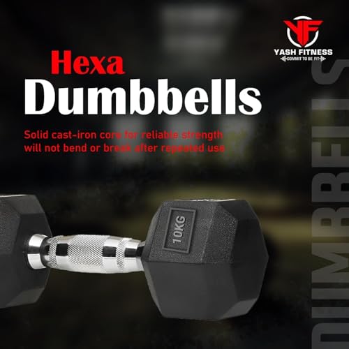 Image of Set Of 2 Rubber Professional Hexa Dumbbells | Fixed Weight Dumbbell | Dumbbells Set For Home Gym & Gym Training | Gym Equipment Dumbbells Set | Durable Dumbbell Set (10 Kg)