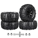 FriHobby Pre-Glued Huge OD 6.3'(160mm) 1/10 RC Truck Tires and Wheels Set 2.8 RC Tires 12mm Hex for Traxxas Rustler Hoss Stampede 4x4 & 2WD Redcat Blackout 1/10 Scale RC Monster Truck Replacement