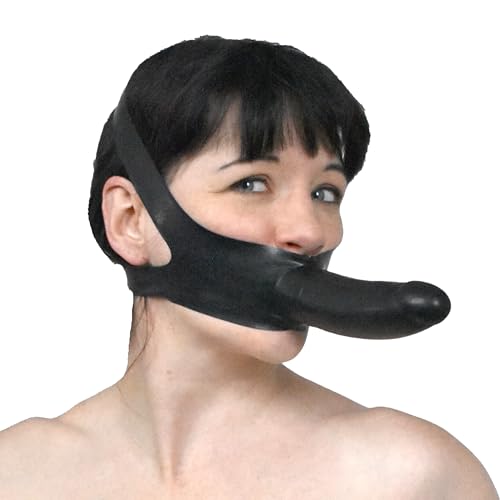 Honeylust - BDSM Latex Dildo Mundknebel mit Penis - Fetisch Sexspielzeug - Mouth Gag - Bondage Sklaven Erotik Kopfgeschirr Anal oder Vaginal (Schwarz)