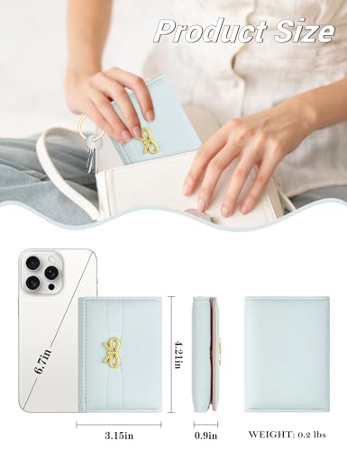 Image of BIAOTIE Coquette Bow Wallet for Women, Small Slim Trifold Womens Wallet with Key chain Cute Aesthetic Card Holder ID Window for Girl (Trifold, Blue)