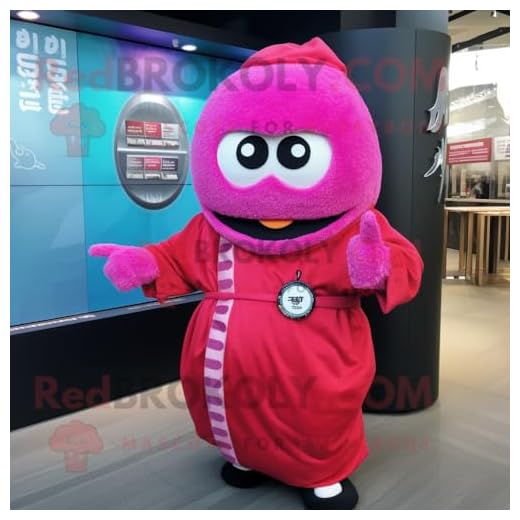 REDBROKOLY Disfraz de mascota de sushi magenta vestido con un abrigo y relojes de pulsera