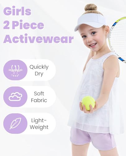 Image of Gogokids Girls 2 Piece Activewear Set, Tulle Sleeveless Tank Tops and Athletic Shorts