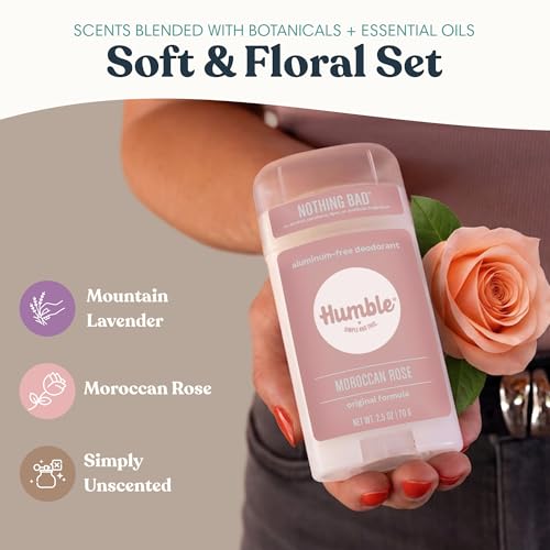 Image of Humble Aluminum-Free Deodorant, Lavender, Rose & Unscented - 3 Pack | Baking Soda-Free, Clean, Fresh, Natural, Essential Oils, Sensitive Skin, Long-Lasting Odor Control, Cruelty-Free, Men & Women