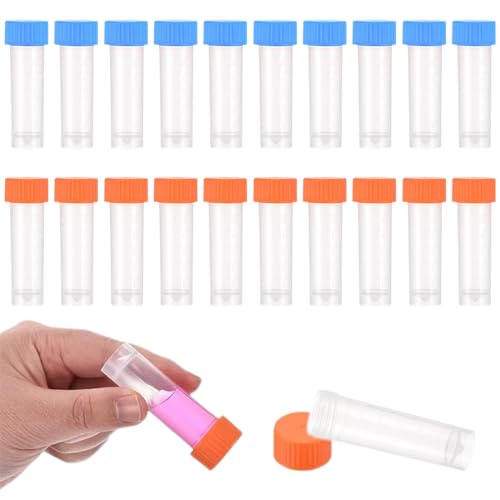 20 Pcs Tubo de muestras Tubos de ensayo de prueba 5ml Vial de Plástico, Tubos de Ensayo Congelados de Plástico, Tubos de Ensayo de Plástico con Tapa, Marcas Graduadas (Naranja/Azul)