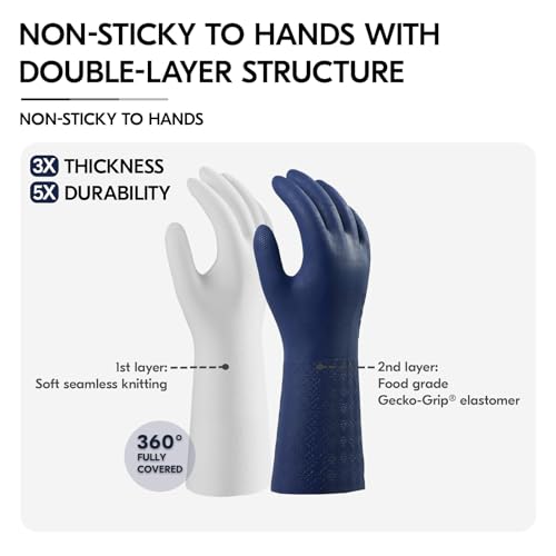 Vgo... Heavy Duty Cleaning Gloves Lined Nylon, Household Gloves Reuseable in TPE Latex Free - Image 3