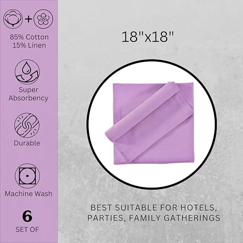Image of FINGERCRAFT Table Napkins 18x18 Inches Set of 6 Cotton Linen Blend Fabric Dinner Cloth Napkins Washable and Reusable, Good Absorbency for Home, Parties, Hotels (Lilac)