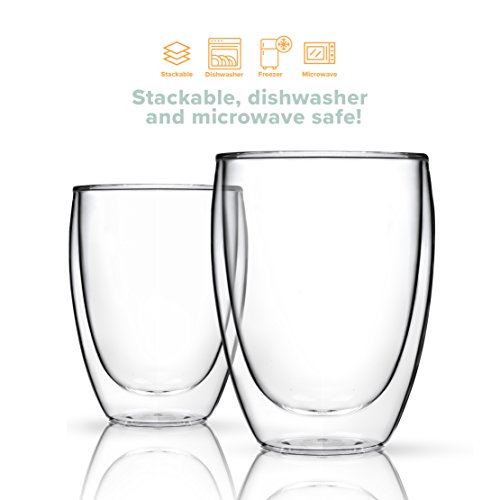 Stackable Glassware, Double Wall Thermal Insulated Cups, Glass Coffee Mugs, Coffee Mug Set, Espresso Latte Cappuccino, Coffee or Tea Mugs, Drinking Glasses, Set of 2-12oz