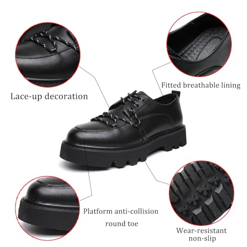 Men's Leather Lace Up Chunky Heel Platform Oxfords Classic Round Toe Block Heel Lug Sole Formal Derby Non-Slip Heightening Work Office Dress Shoes3