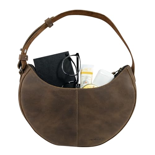 Heather's, Rounded Purse for Women, Waning Crescent Moon Shape Bag, Handbag, Shoulder Bag, Full Grain Leather, Handmade, Bourbon Brown3