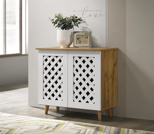 Image of DeckUp Trove 2-Door Engineered Wood Shoe Rack (Wotan Oak & White, Matte Finish)