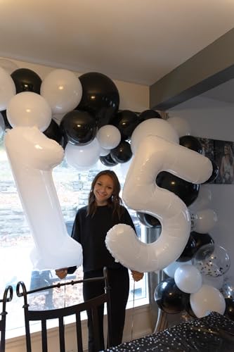 Image of White Number 17 Balloon 40 inch, 17 Number Balloons, 17th White Birthday Decorations 17 Year Old Party Supplies