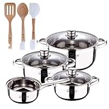 Bateria 7pc acero inox ind cassel + Bergner NATURALLY Juego de 3 Utensilios de cocina en silicona y madera