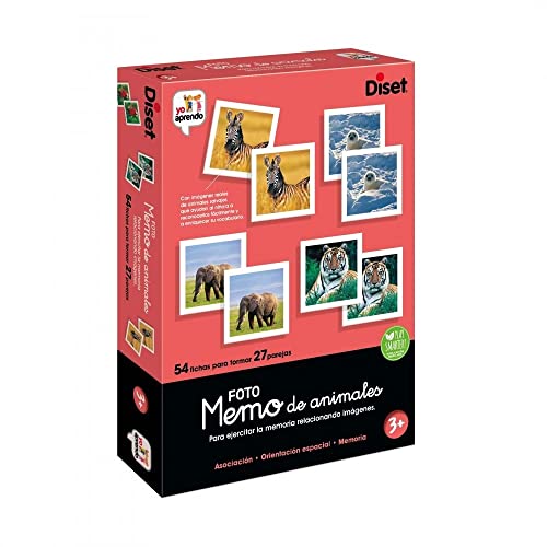 Diset, Memo Photo Animals, Juego educativo de memoria visual para niños a partir de 3 años, Multicolor