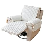 Plüsch-Schonbezug für Liegestühle und Möbel, waschbar, Kunstwolle, gesteppter Bezug für Liegestühle und Möbel, großer taupefarbener Stuhlschutz mit Seitentasche für Kinder/Haustiere, 58 cm