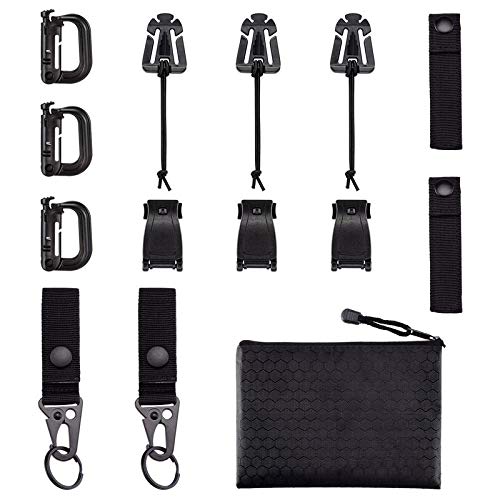 BOOSTEADY Kit of 13 Attachments for Molle Bag Tactical Backpack Vest Belt,D-Ring Grimlock Locking, Web Dominator Elastic Strings & Buckle,4