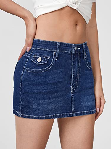 Verdusa Saia jeans feminina cintura alta Bodycon curta com bolso, Azul escuro, P