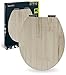 Produktbild 'auqaSu® WC-Sitz mit Absenkautomatik, Holz Dekor Holz-Optik Beige-Grau, Holzkern Toilettensitz, universale O Form, oval, Fast Fix Schnellbefestigung, Metallscharnier, Toilettendeckel Holz, 40393 1