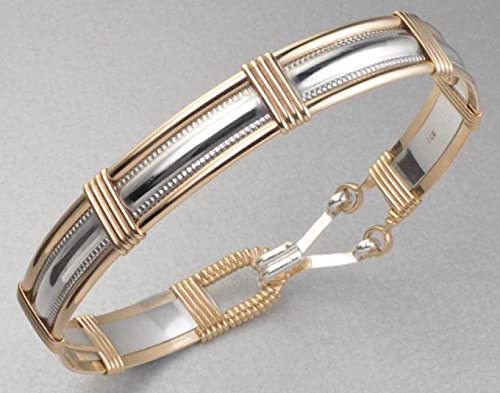 Handmade 14K Gold Filled And 925 Sterling Silver Wire Wrapped Bangle Bracelet - Size Medium 7 1/4" Inner Measurement - Smooth High Polish Design - Gold Bracelets For Women #TOP1