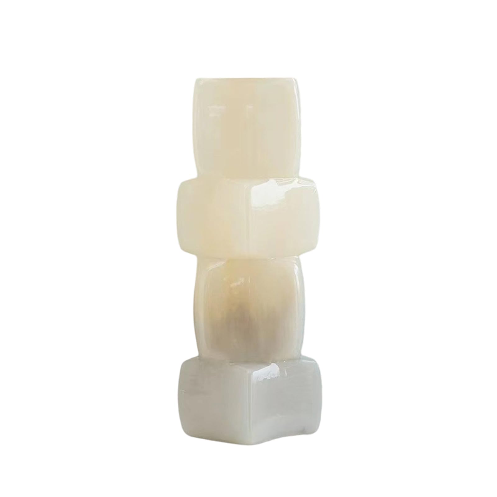 Mekalero Cream Color Decorative Glass Flower Vase With Stacked Geometric Profile, Tabletop Home Accent For Floral Display And Shelf Styling Floral Vessel Glass Bud Vase Shelf Centerpiece Square Profile Indoor Home Accent