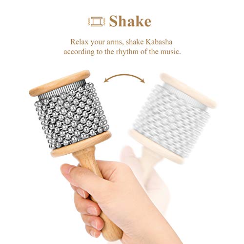 Eastar Cabasa Musical Instrument Percussion Instrument Hand Shaker with Stainless Steel Beads and Wooden Handle for Students Kids Classroom Band, Small Size - Thumbnail 5