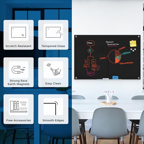 image for Fab Glass and Mirror Clear Glass Dry Erase Board for Office & Home, Fr