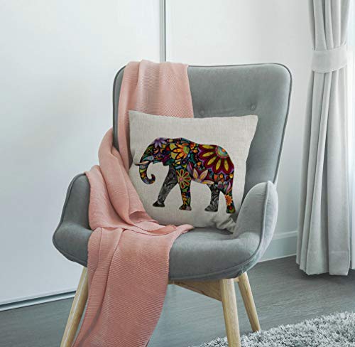 Ssoiu Mandala Floral Elephant Decorative Throw Pillow Covers 18X18 Inches Cotton Linen Cushion Cover For Home Couch Sofa Bench Decor #TOP3