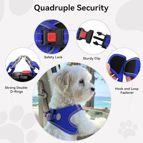 Joytale Hundegeschirr, Reflektierend Weich Gepolstert Hunde Geschirr, Air-Mesh Atmungsaktiv Brustgeschirr für Mittelgroße Hunde, XL, Königsblau