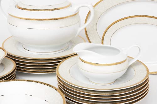 Foto von konsimo Geschirr Set Kombi 6 Personen – AGAWA GOLD Teller Set Modern 25 Teilig – Tafelservice - Service & Geschirrsets - Kombiservice 6 Personen - Service Set für Familie - Geschirr Bunt – Essgeschirr
