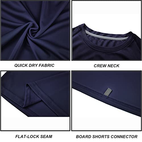 DEVOROPA Youth Boys Rash Guard Swim Shirt Short Sleeve 2-Pack UPF 50+ Sun Shirts Lightweight Kids Surf Swimsuit Navy/Gray M - Thumbnail 5