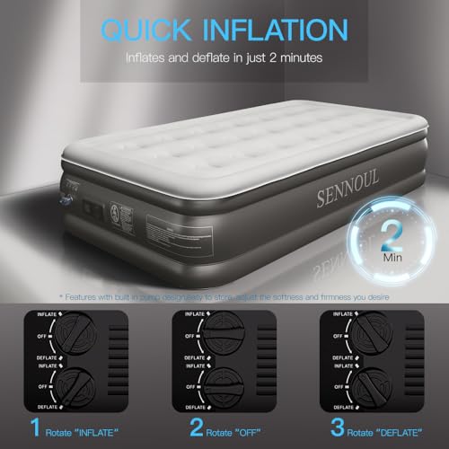 Air Mattress Twin with Built in Pump - Upgraded Single Blow Up Bed, 2 Mins Quick Self Inflatable, 18"/550lbs Max, Strong Support, Flocked Top, Puncture Resistant, for Camping,Home,Guests