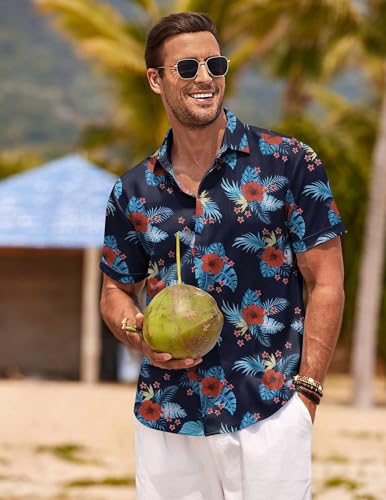 Image of COOFANDY Men's Linen Shirts Short Sleeve Casual Shirts Button Down Shirt for Men Beach Summer Wedding Shirt