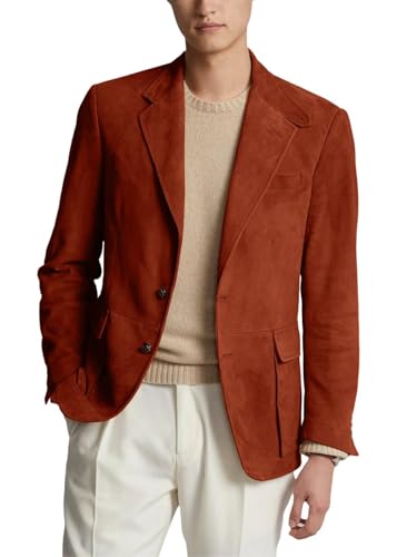 ORBITRAY Mens Suede Blazer Suit Jacket Slim Fit for Men Casual Stand Collar Available Blazer Wedding Groom Dinner Party OB016