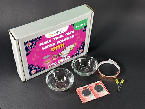 Kitkraft Water Powered Diya DIY Kit | Fireless Festival STEM Activity for Kids | Safe Science Craft Kit with Electrolyte Solution, LED, Templates | Educational Gift for Diwali, School Projects